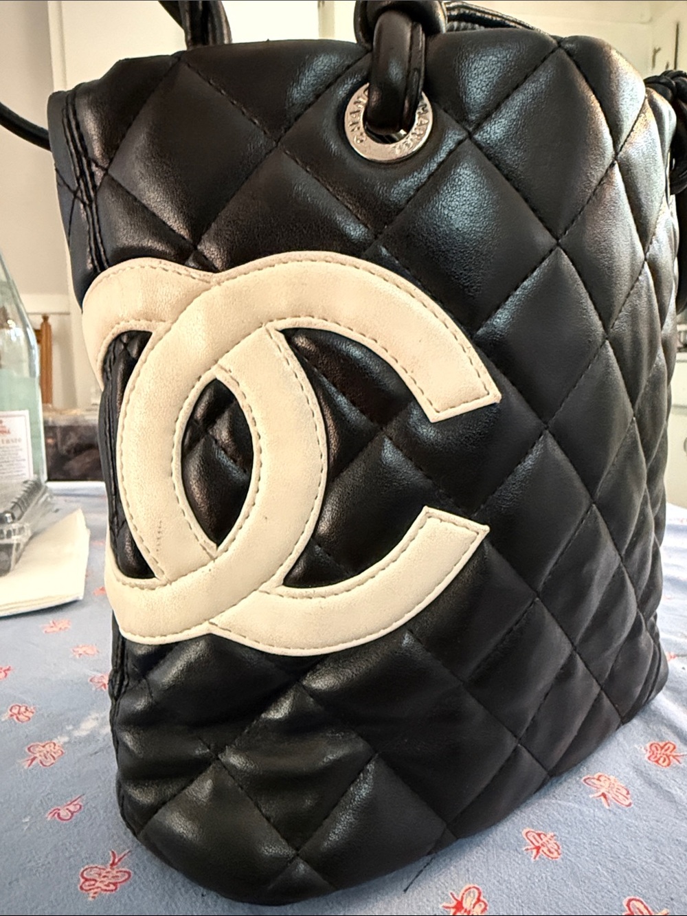 Vintage Black Quilted Leather Bucket Bag